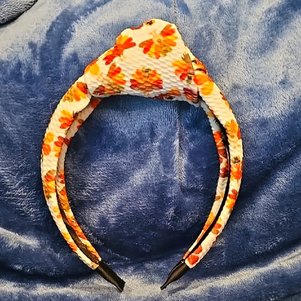 Thanksgiving Headband White With Turkeys, Pilgram Hats